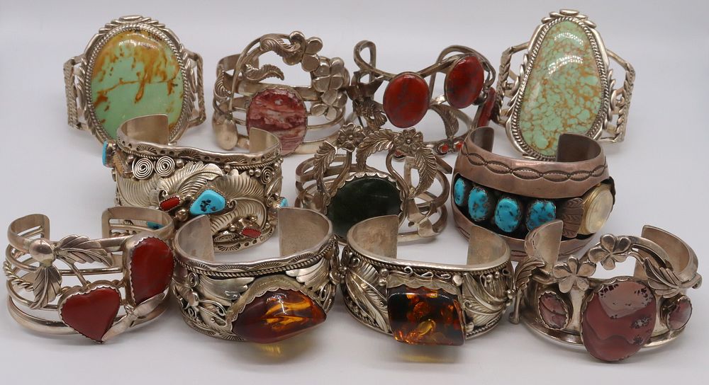 Appraisal: JEWELRY Southwest Sterling Cuff Bracelet Grouping Includes a signed sterling