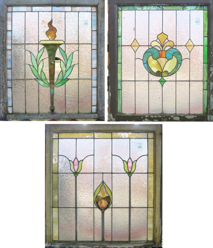 Appraisal: THREE STAINED AND LEADED GLASS WINDOWS American c color patterns