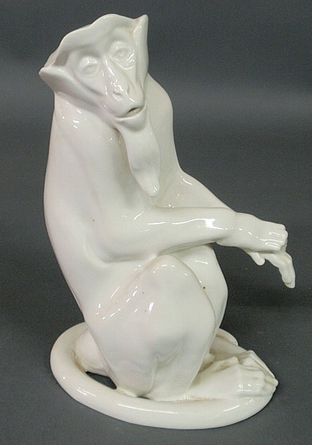 Appraisal: German porcelain KPM seated monkey h base x