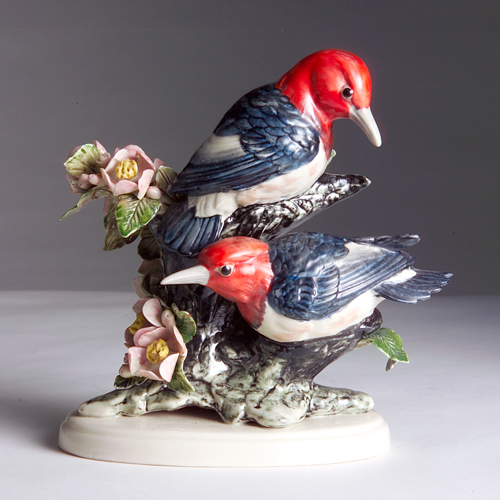 Appraisal: Rare STANGL porcelain double Red-Headed Woodpecker Marked