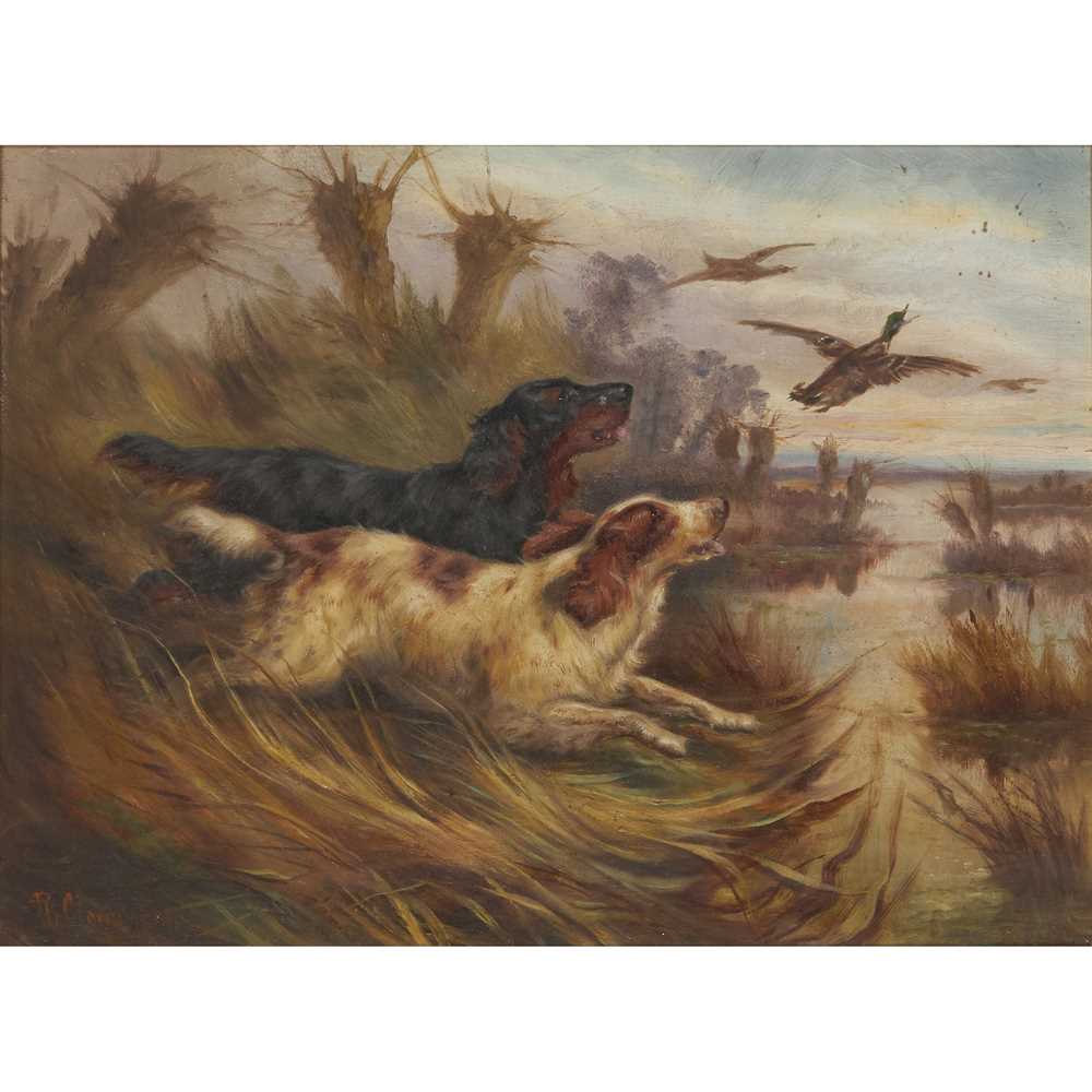 Appraisal: ROBERT CLEMINSON BRITISH - GUN-DOGS PUTTING UP DUCK Signed oil