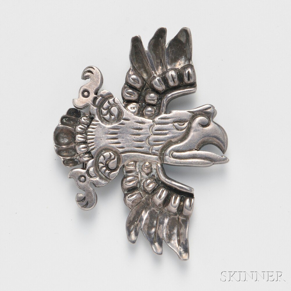 Appraisal: William Spratling Sterling Silver Eagle Brooch c depicting a stylized