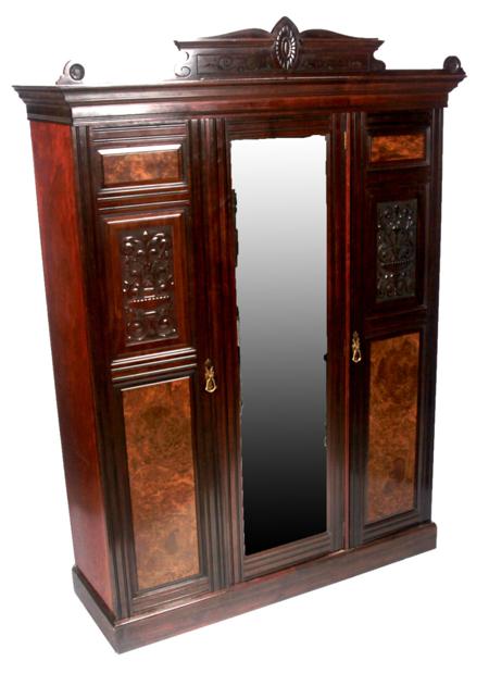 Appraisal: A late Victorian mahogany and burr walnut wardrobe the carved