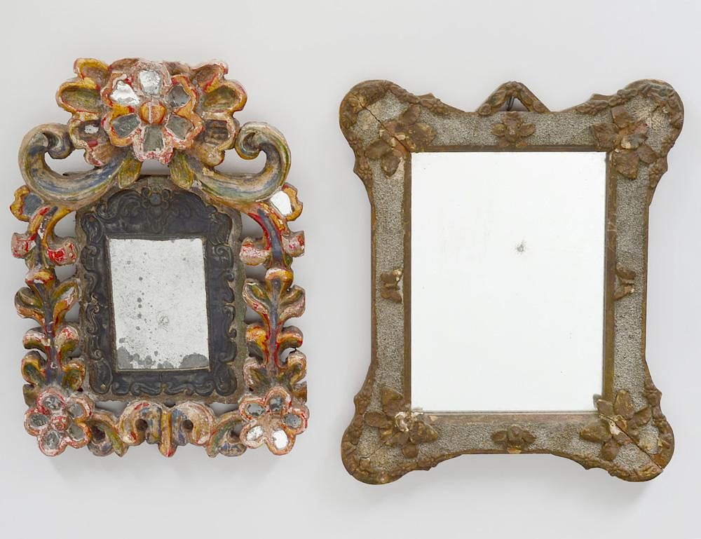 Appraisal: TWO SMALL COLONIAL STYLE MIRRORS Spanish Measuring by and by