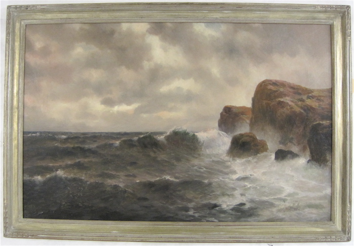 Appraisal: AMERICAN SCHOOL OIL ON CANVAS Seascape with waves crashing on