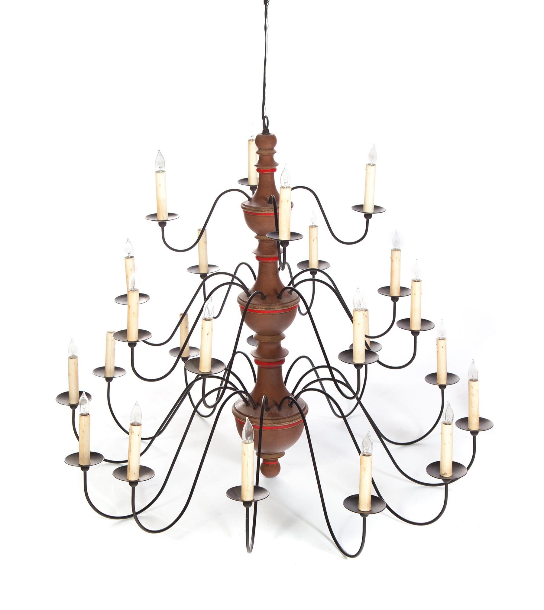 Appraisal: CONTEMPORARY AMERICAN CHANDELIER Late th century Reproduction three-tier chandelier with