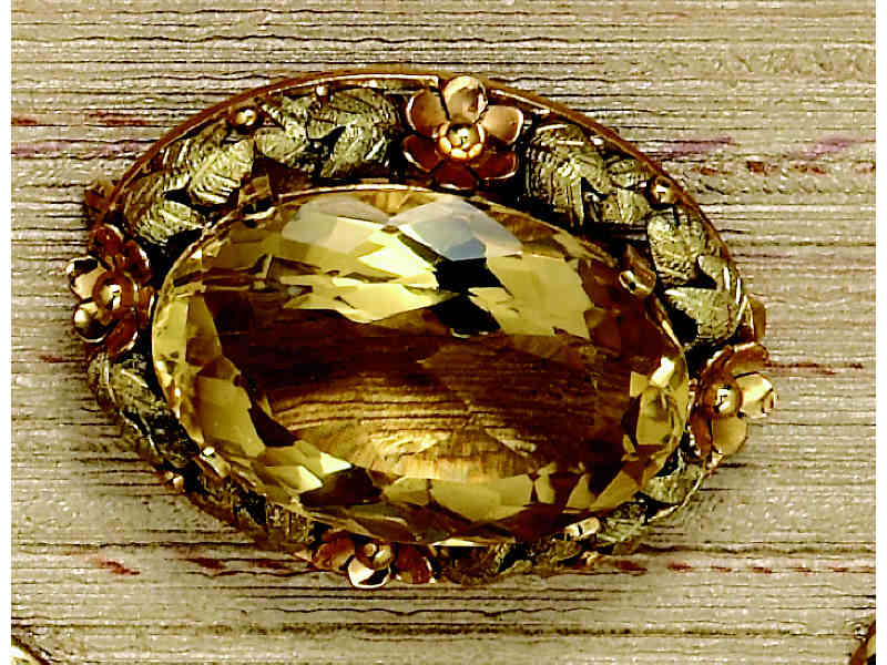 Appraisal: ANTIQUE CITRINE BROOCH k yellow gold late Victorian brooch highlighted