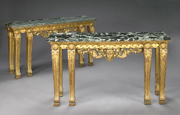 Appraisal: A pair of George II style giltwood console tables Each