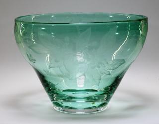 Appraisal: Kosta Boda Lisa Bauer Unique Art Glass Etched Bowl CZECHOSLOVAKIA