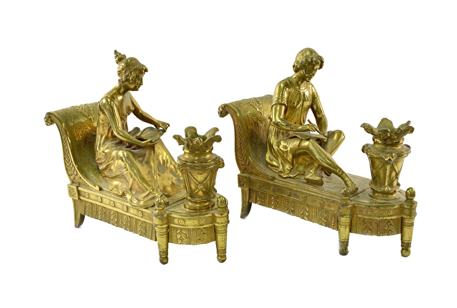 Appraisal: A pair of Empire style gilt brass figural candleholders second