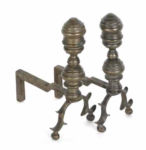 Appraisal: Pair of miniature Federal brass andirons ca h