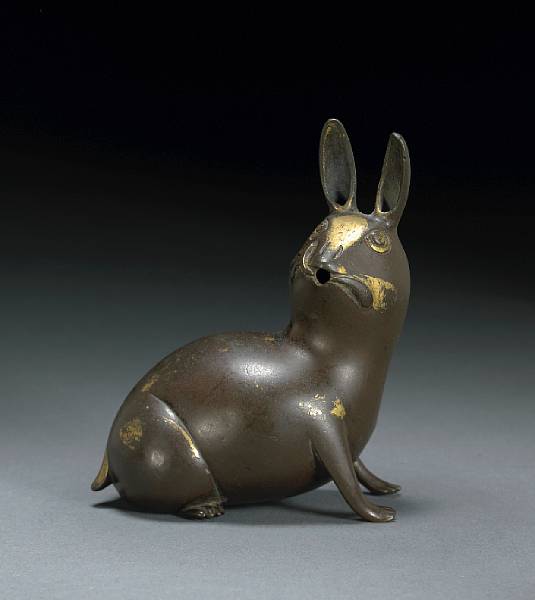 Appraisal: A small bronze rabbit-shaped water dropper with gilt trim Qing