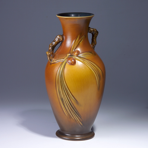 Appraisal: ROSEVILLE Brown Pine Cone vase - Impressed mark