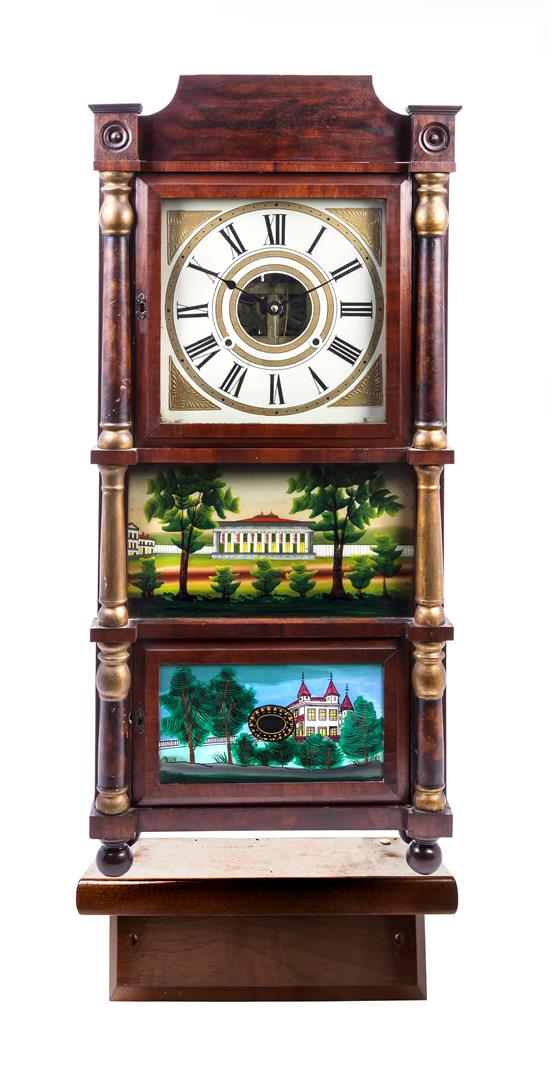 Appraisal: Sale Lot A Federal Mahogany and Eglomise Mantel Clock th