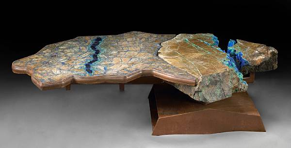 Appraisal: Custom Azur-Malachite Table Bisbee Arizona Striking blue and green azurite