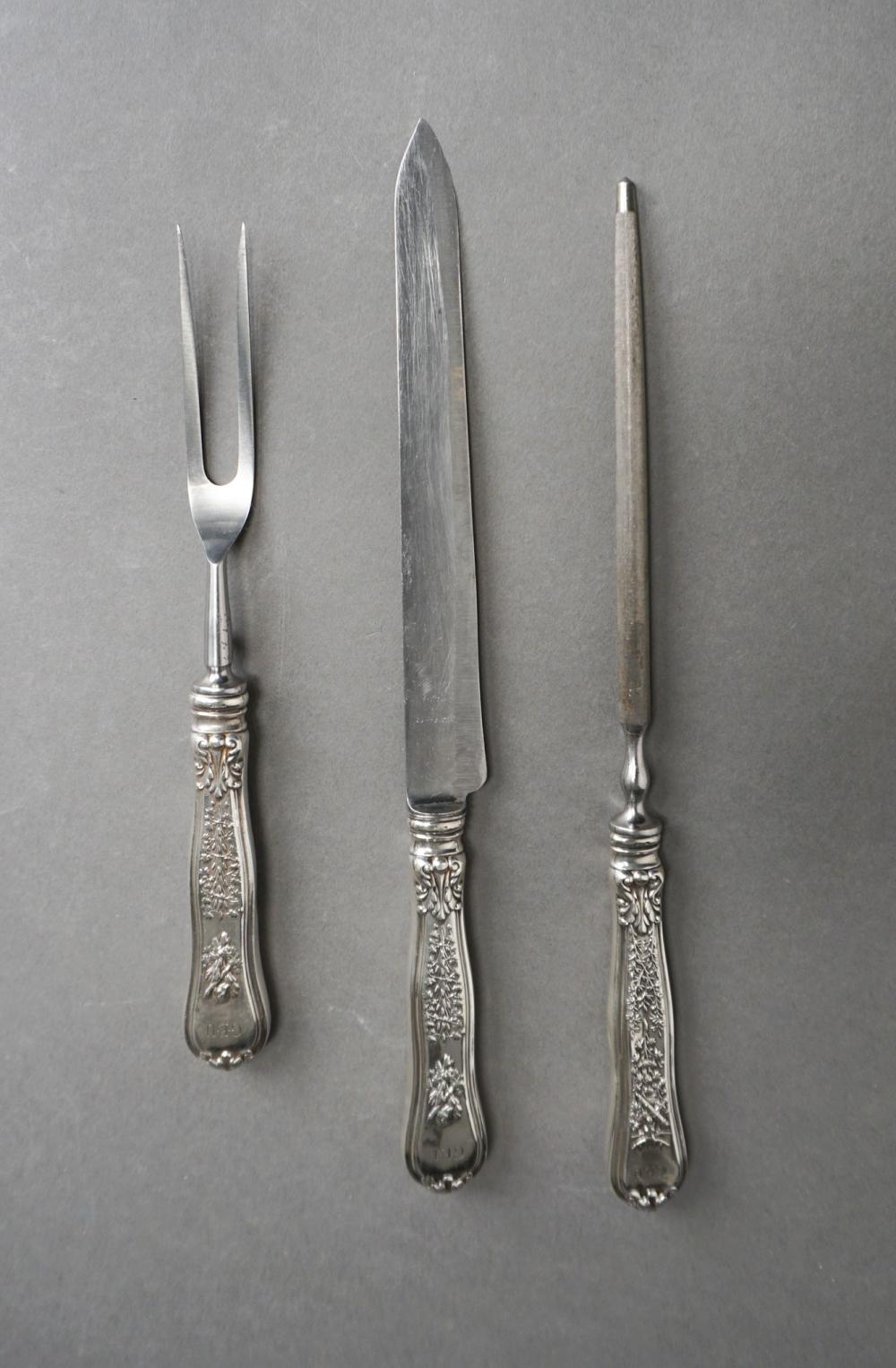 Appraisal: TIFFANY CO STERLING SILVER HANDLE 'OLYMPIAN' PATTERN THREE-PIECE CARVING SETTiffany