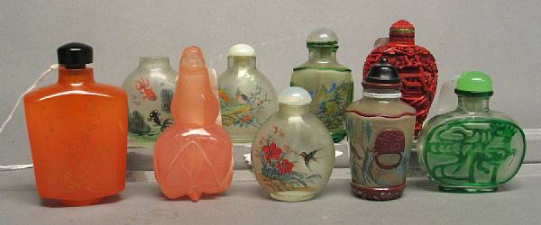 Appraisal: A group of nine snuff bottles Including three of inside