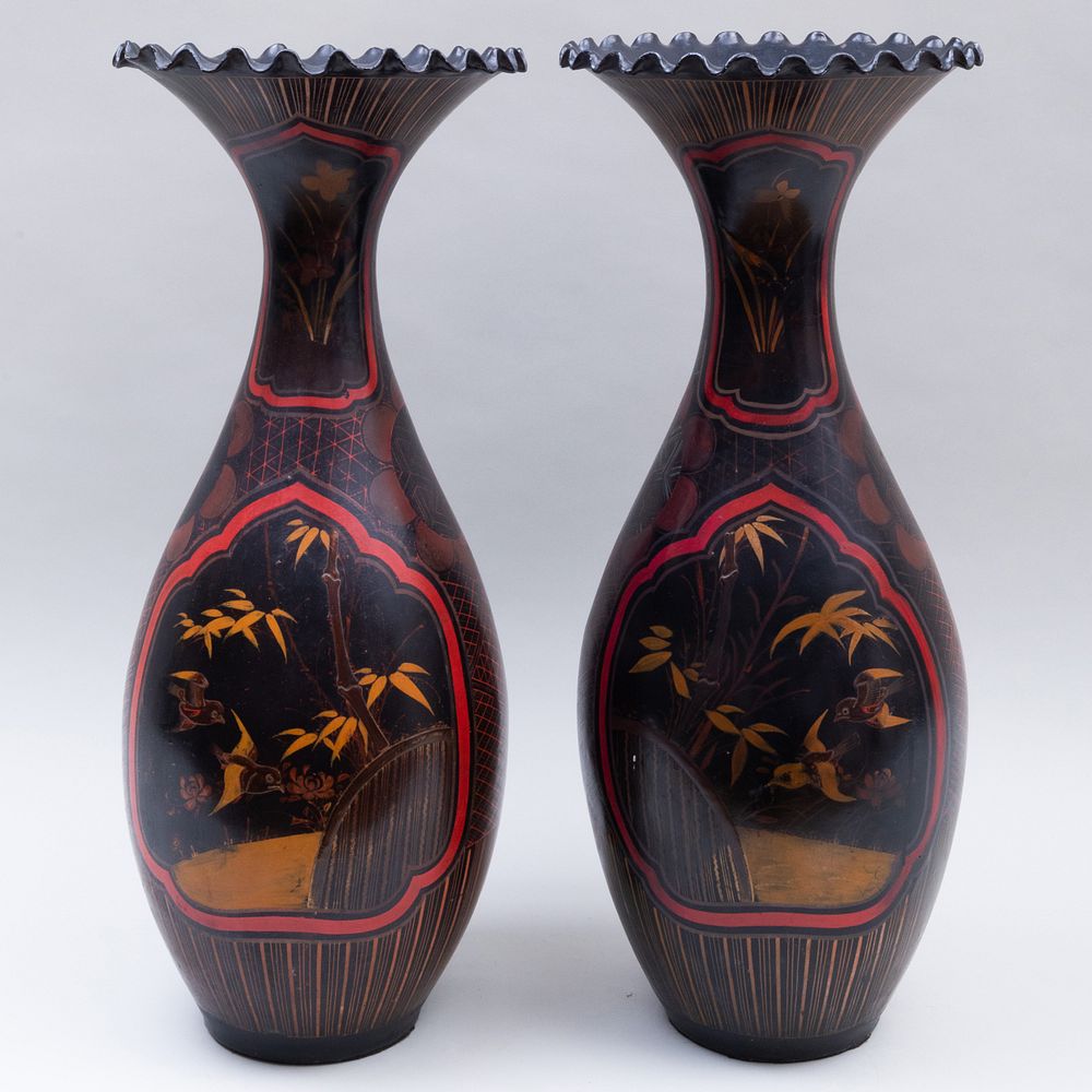 Appraisal: Pair of Japanese Painted Pottery Vases x in diam Master