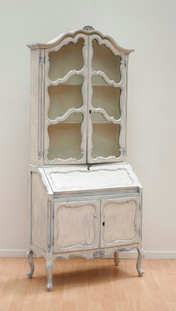 Appraisal: A Louis XV style blue and white painted pine secretaire