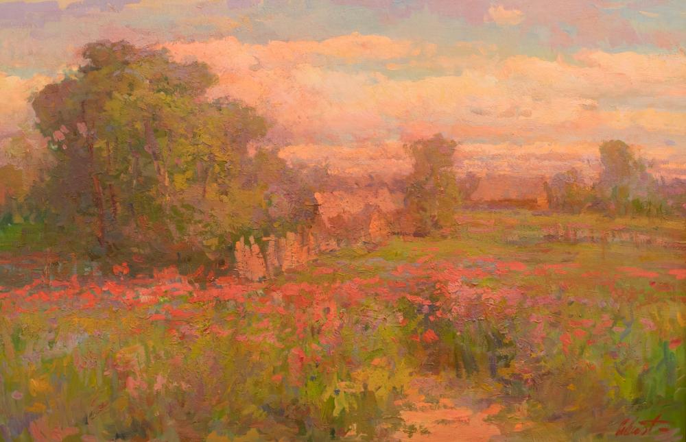 Appraisal: GALUST BERBERIAN Idaho born oil on canvas farm at sunset