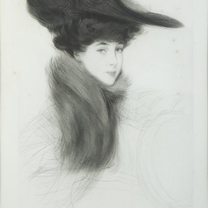 Appraisal: Paul Cesar Helleu French - Elegant Lady in a Plumed