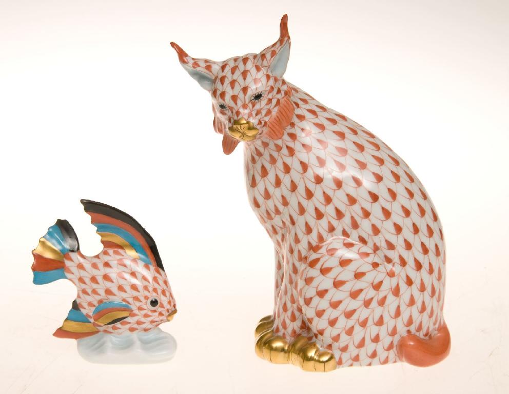 Appraisal: HEREND PORCELAIN MODEL OF A SEATED CAT painted with a