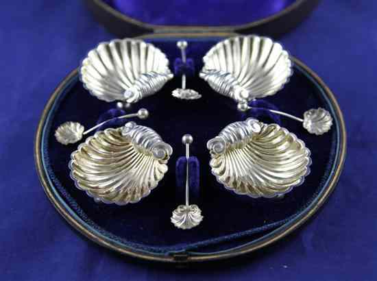 Appraisal: A cased set of four Victorian silver shell shaped salts