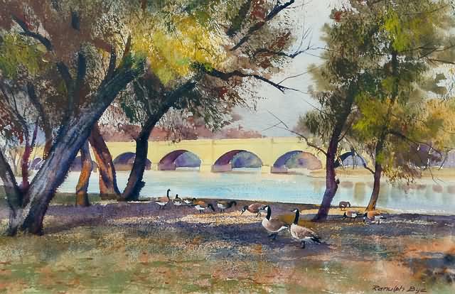 Appraisal: West River Drive Canadian geese by the water watercolor x