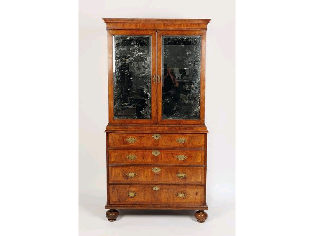 Appraisal: A QUEEN ANNE WALNUT SECRETAIRE CABINET the upper section with