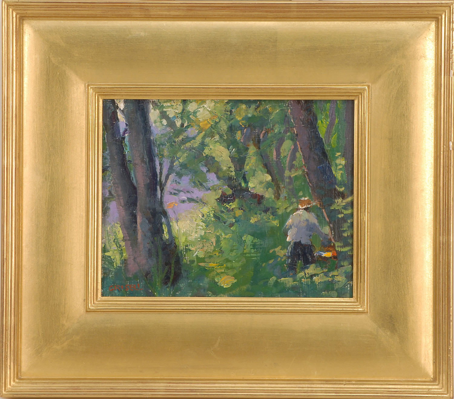 Appraisal: SUSAN GRISELLAmerican ContemporaryAn artist sketching in the woods Signed lower