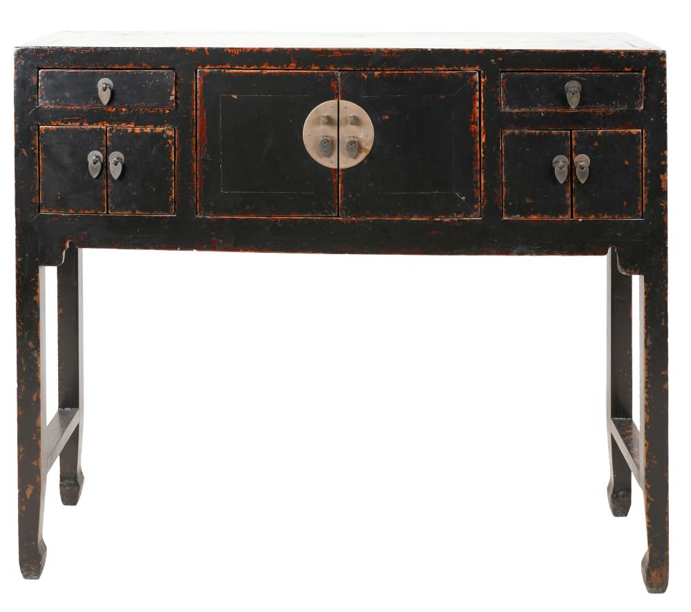 Appraisal: CHINESE-STYLE LACQUERED SIDE CABINETwith three doors and two drawers inches