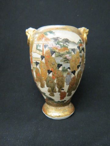 Appraisal: Japanese Satsuma Pottery Vase signed superb detail with figurines in