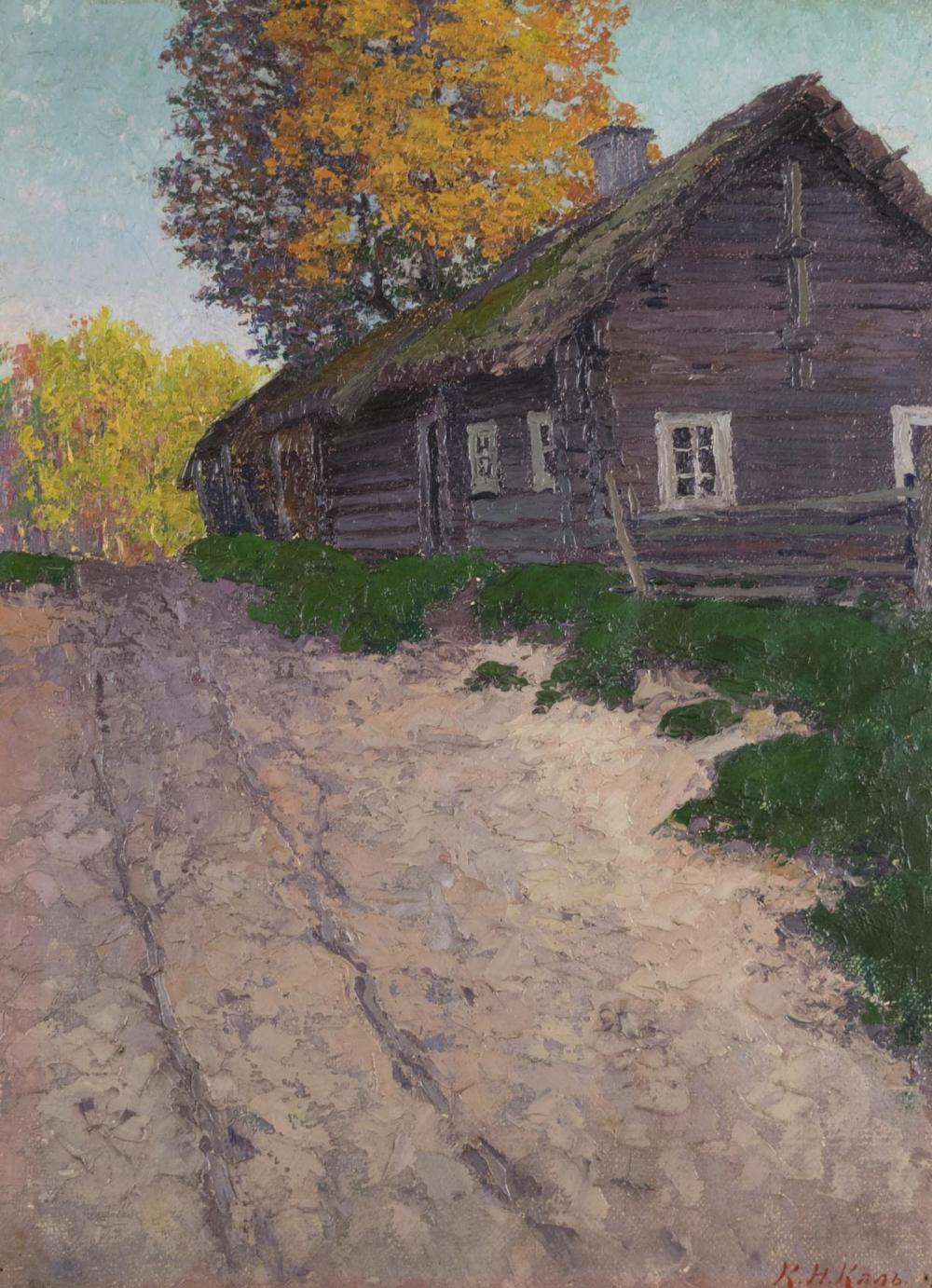 Appraisal: KARL NIKOLAEVICH KAHL Russia - oil on canvas log cabin