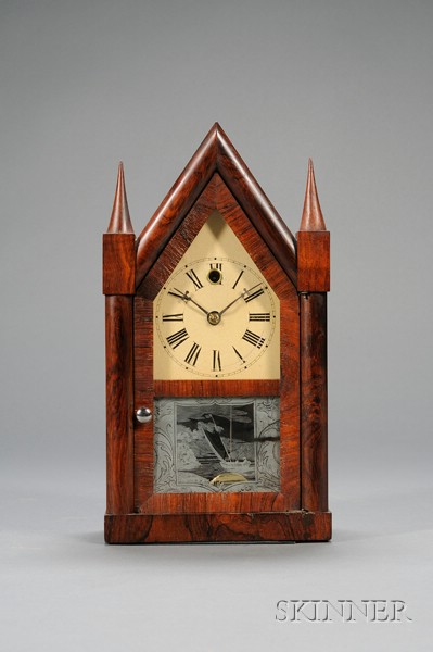 Appraisal: Rosewood Miniature Steeple Clock by Theodore Terry Company Ansonia Connecticut