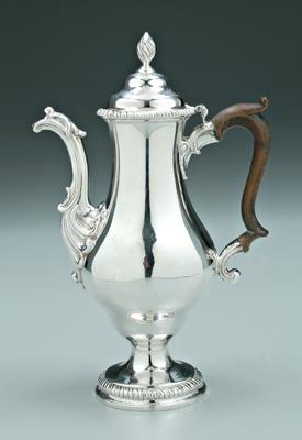 Appraisal: George III English silver coffeepot pear form with spurred scroll