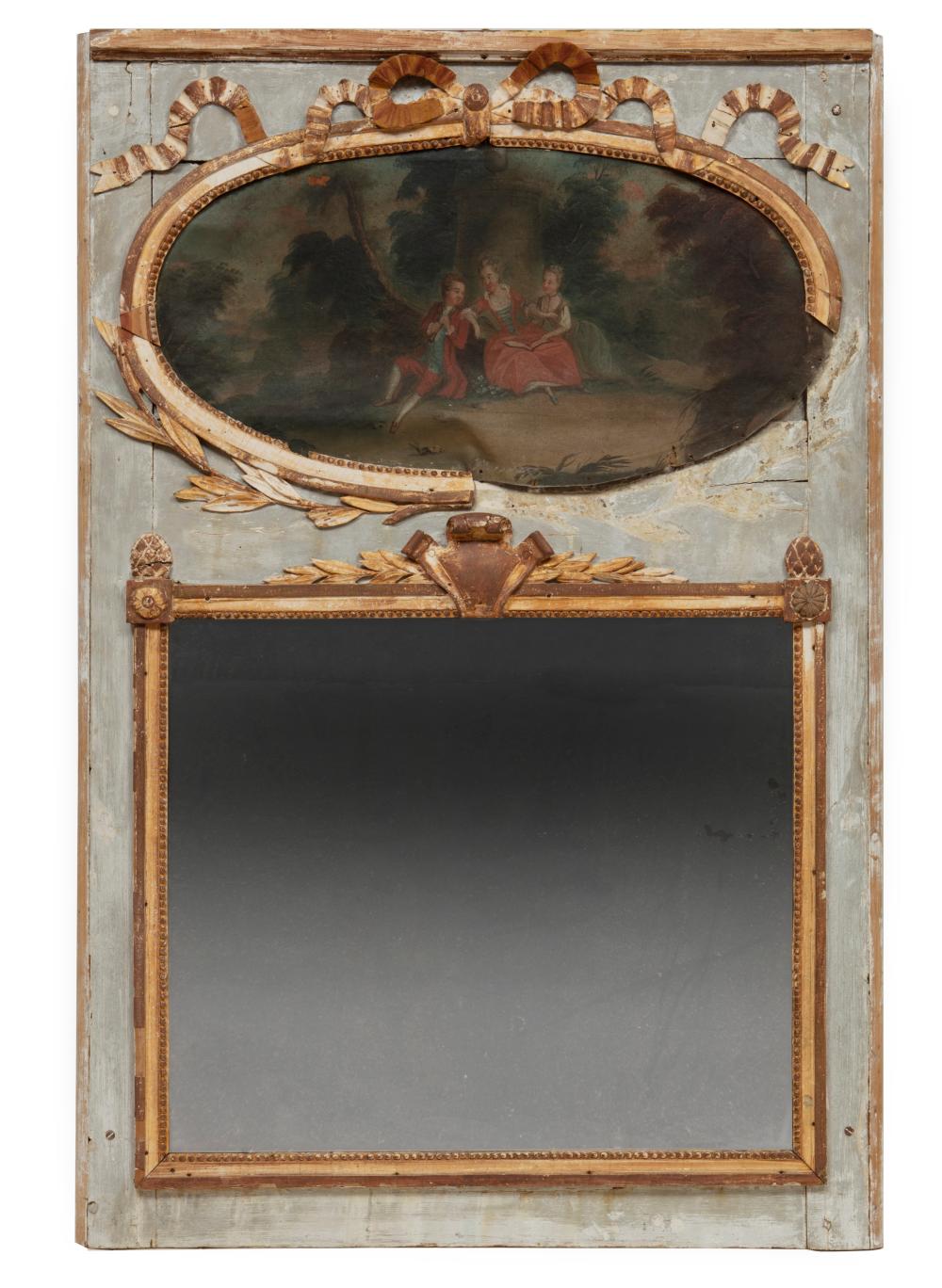 Appraisal: Antique Louis XVI-Style Painted and Parcel Gilt Trumeau Mirror swag