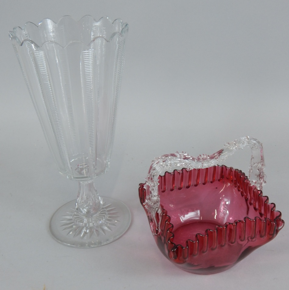 Appraisal: Two items of Victorian glass a cranberry tinted square posy