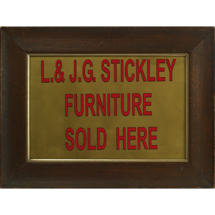 Appraisal: L and JG Stickley retailer s sign age unknown red