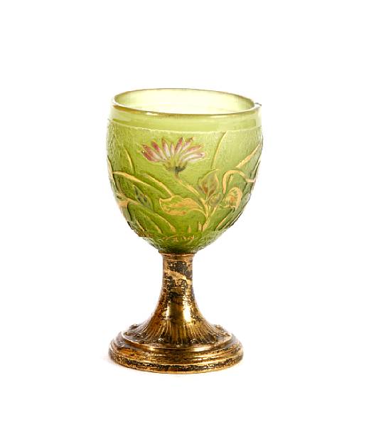 Appraisal: A Gall enameled and gilt-heightened cameo glass and silver-gilt liqueur