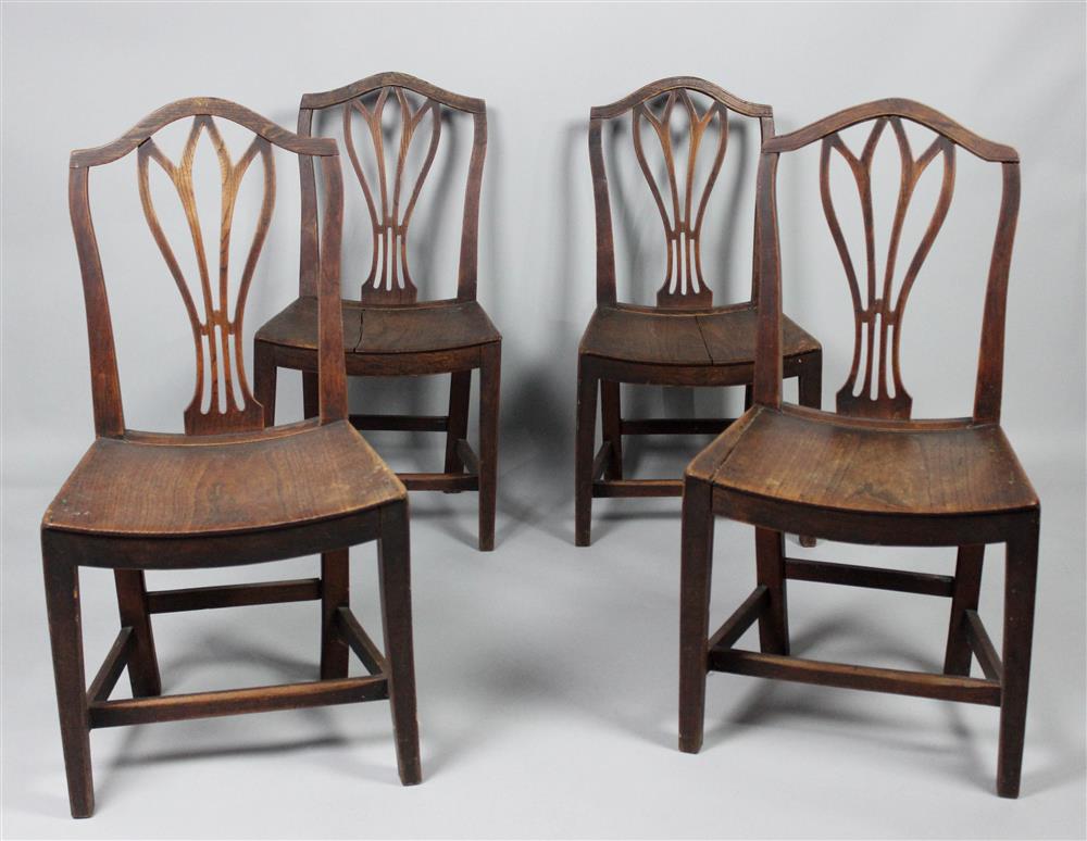 Appraisal: FOUR OAK TRANSITIONAL HEPPLEWHITE SIDE CHAIRS having an arching crest