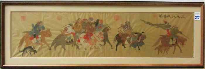 Appraisal: CHINESE MIXED MEDIA PAINTING ON SILK PANEL depicting a mounted