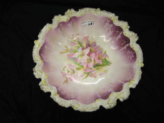 Appraisal: R S Prussia Porcelain Footed Bowl floral stippled scalloped edge