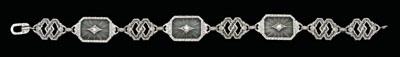 Appraisal: Rock crystal diamond bracelet three incised rock crystal quartz links