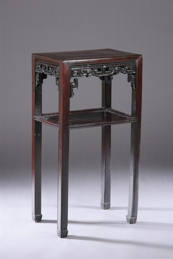 Appraisal: CHINESE ROSEWOOD SIDE TABLE The rectangular top above a carved