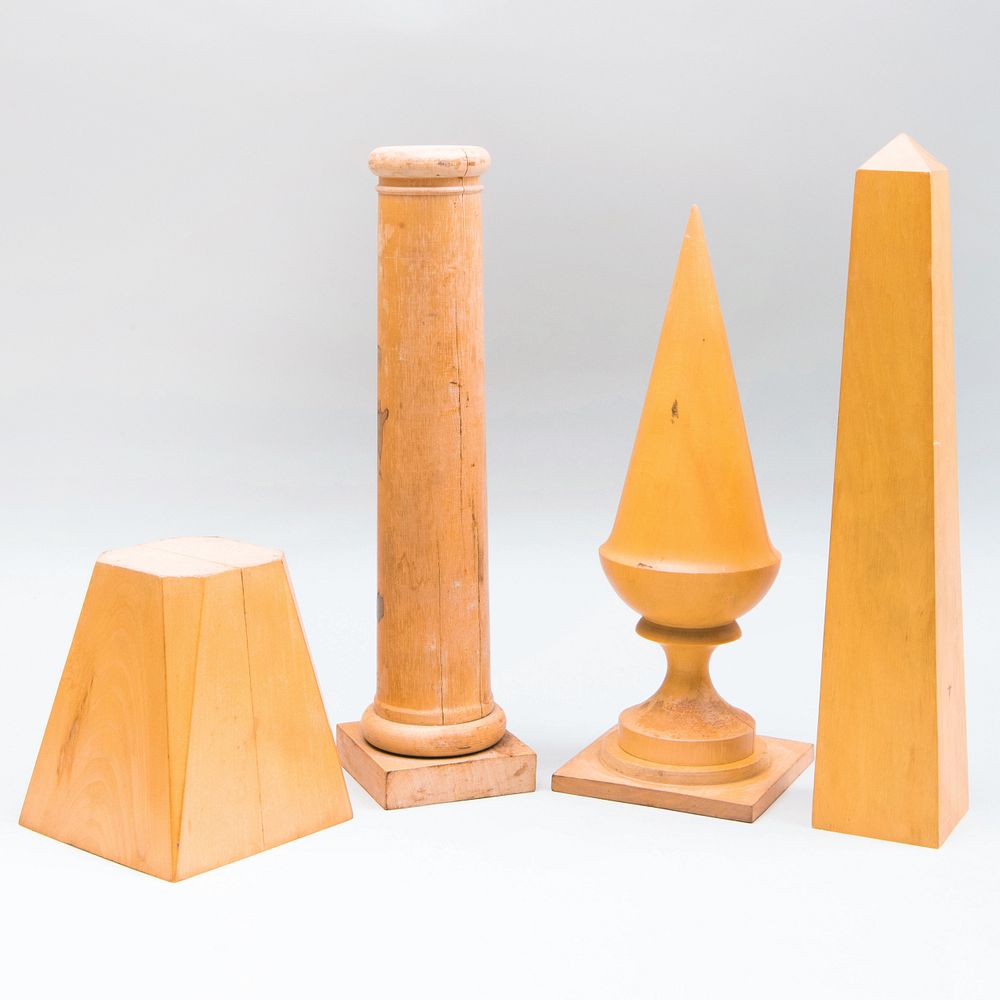 Appraisal: Group of Four Wood Objects and a Stand The largest