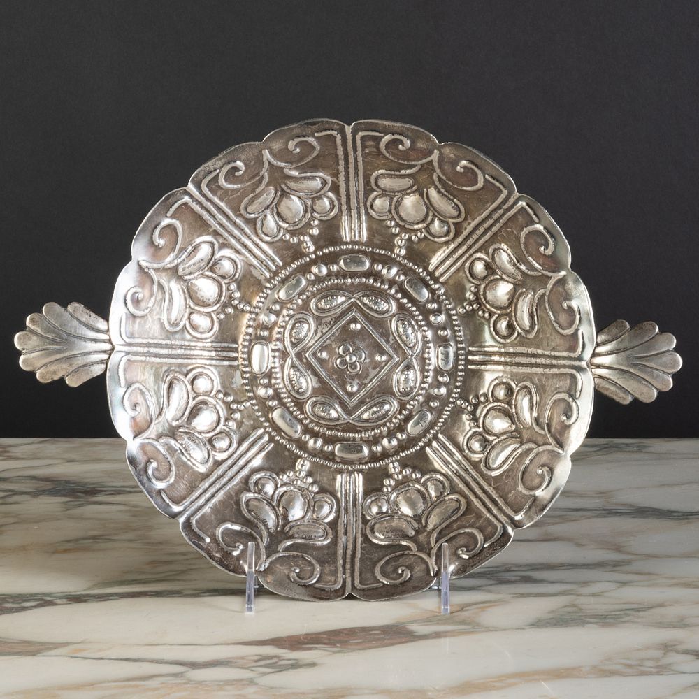 Appraisal: Spanish Colonial Style Silver Metal Repousse Two Handle Bowl x