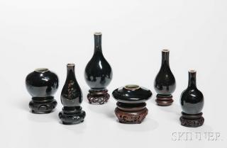 Appraisal: Six Black-glazed Miniature Items Six Black-glazed Miniature Items China th