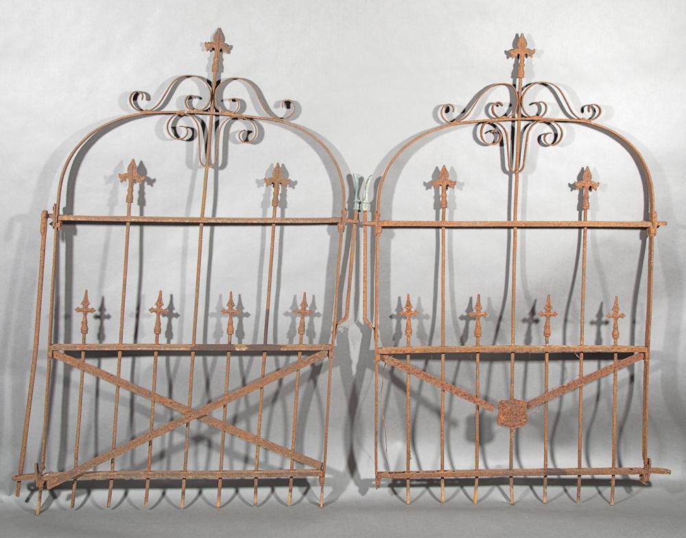 Appraisal: Pair of American Wrought Iron Garden Gates th c fleur-de-lis