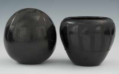 Appraisal: A Santa Clara Pueblo Blackware Pottery Orb and Small Pot