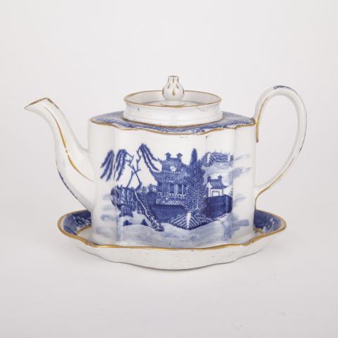 Appraisal: New Hall Blue Printed Teapot and Stand c some condition